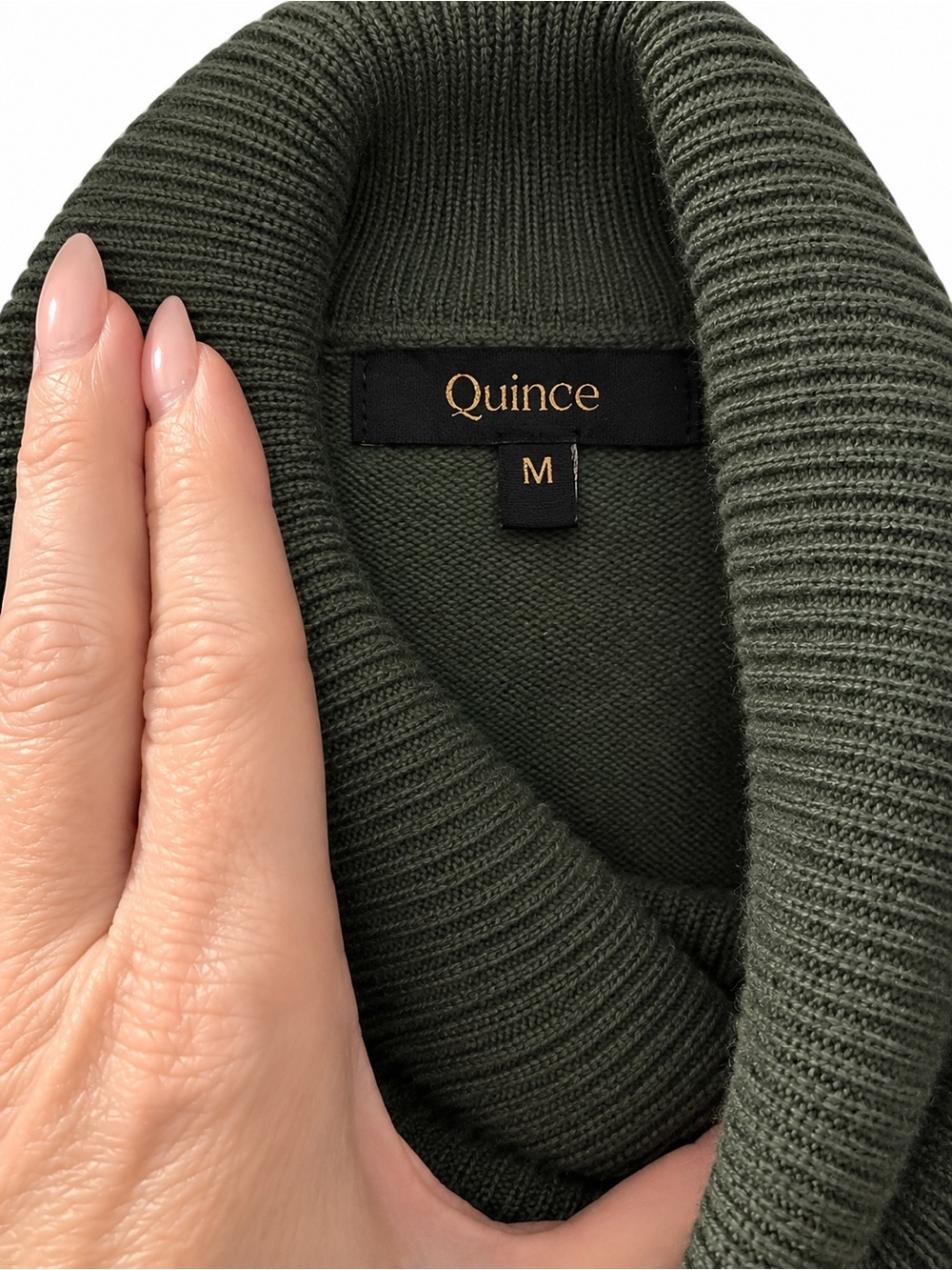 Quince 100% Cashmere Olive Green Turtleneck Sweater Dress – Size Medium - Picture 2 of 3
